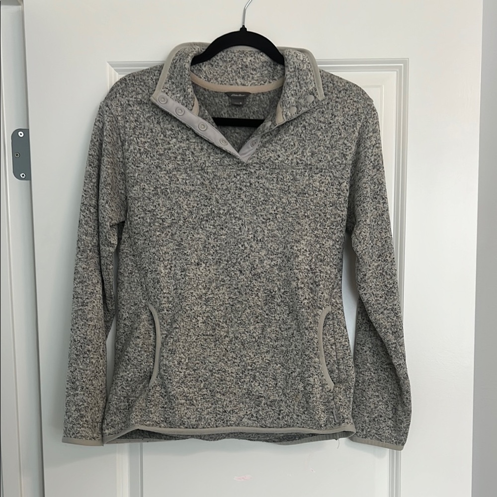 Half Snap Heather Gray Pull Over Sweater Fleece w pockets, Eddie Bauer, MEDIUM